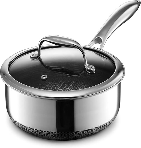 HexClad Hybrid Nonstick 2-Quart Saucepan with Tempered Glass Lid,