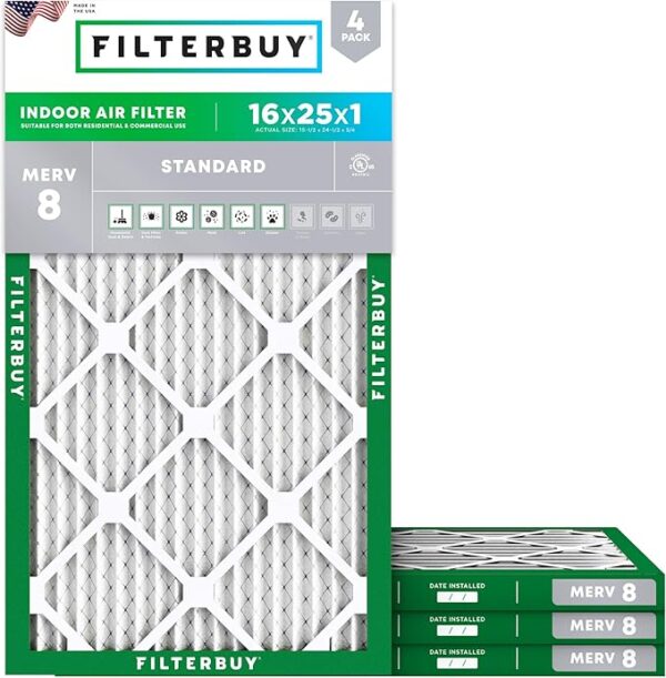 36% OFF LIMITED TIME DEAL"'Filterbuy 16x25x1 Air Filter MERV 8 Dust Defense (4-Pack),
