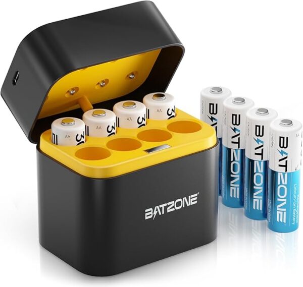 28% OFF LIMITED TIME DEAL"'Rechargeable aa Batteries Lithium 8 Pack with Fast Charger,